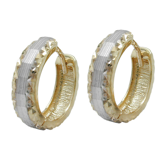 Creole Ohrring 14x4mm Klappscharnier bicolor diamantiert 9Kt GOLD